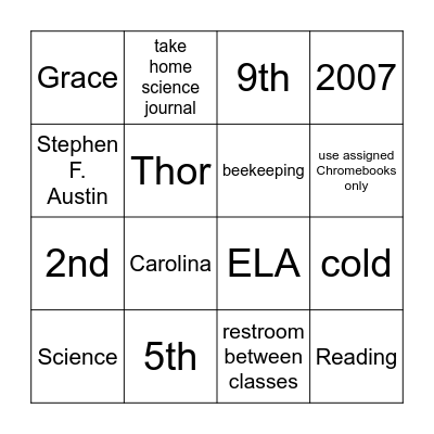 Mrs.Beecham Bingo Card