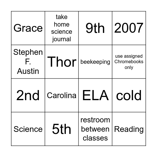 Mrs.Beecham Bingo Card