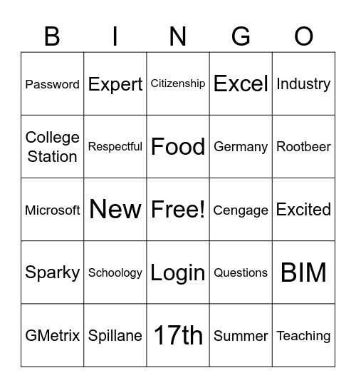 First Day Bingo Card