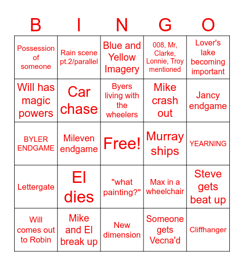Season 5 Bingo Card