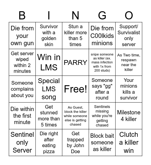 Forsaken Bingo Card