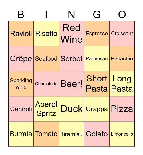 Holiday trip Bingo Card