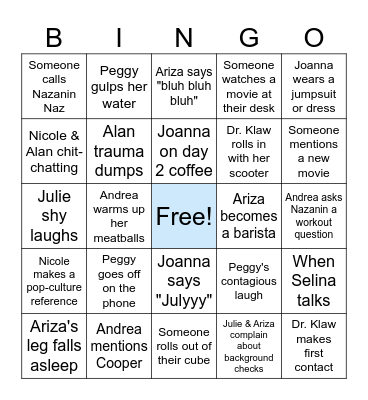 CCLL Office Bingo Card