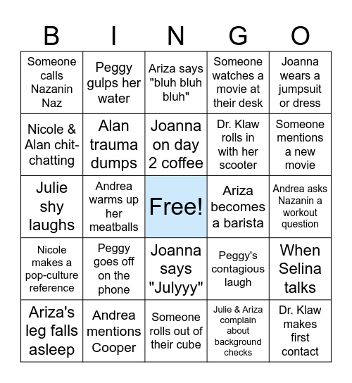 CCLL Office Bingo Card