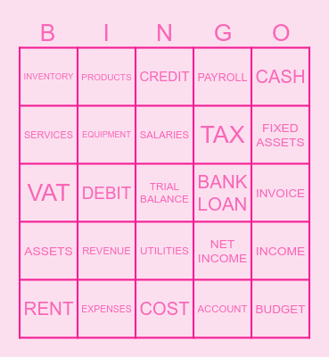 ACCOUNTING TERMS BINGO Card