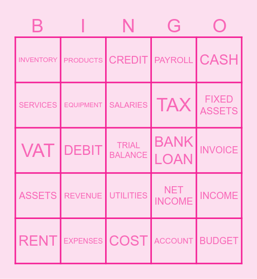 ACCOUNTING TERMS BINGO Card