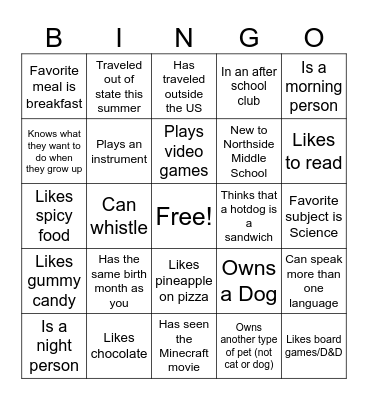 Get To Know You Bingo Card