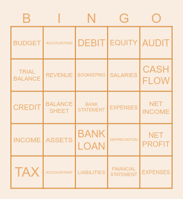 ACCOUNTING TERMS BINGO Card