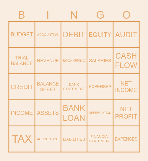 ACCOUNTING TERMS BINGO Card
