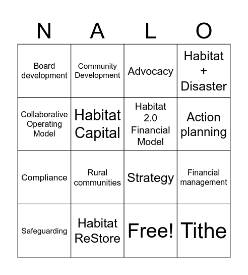 NALO Bingo Card