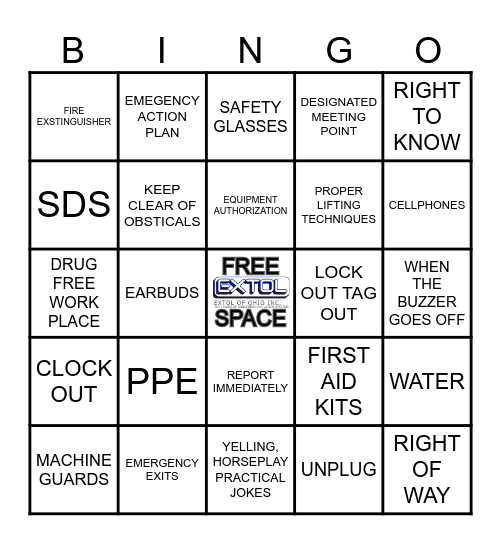 SHOP SAFETY AND CONDUCT RULES BINGO Card