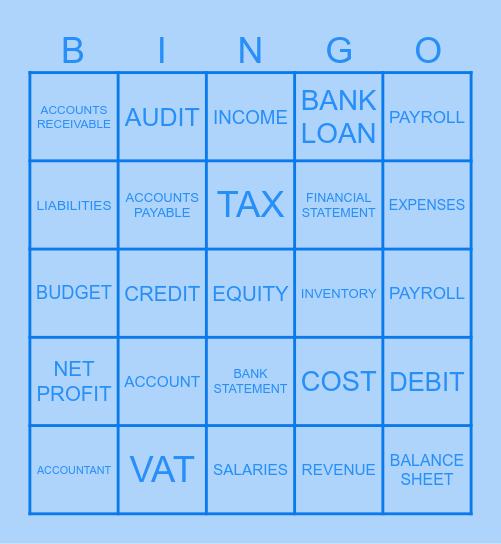 ACCOUNTING TERMS BINGO Card