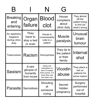 House bingo Card