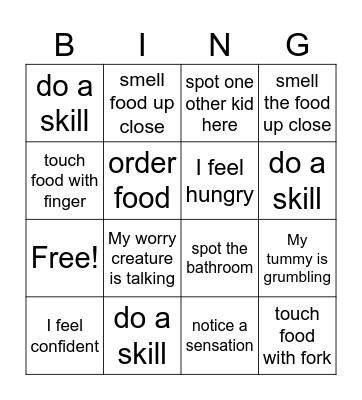 Out to eat Bingo Card