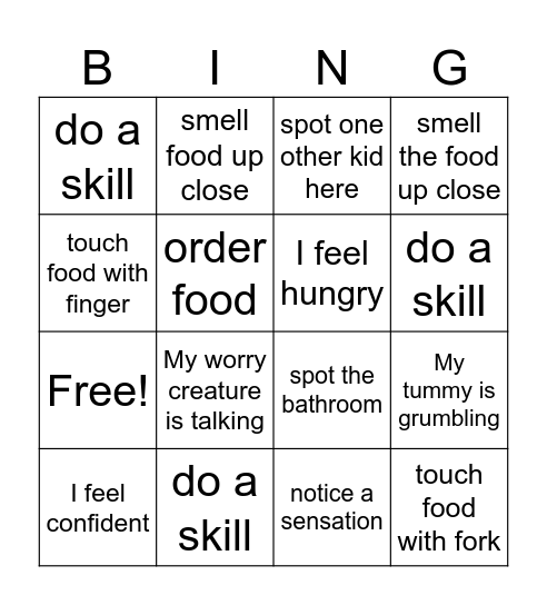 Out to eat Bingo Card