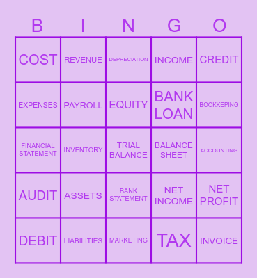 ACCOUNTING TERMS BINGO Card