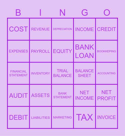 ACCOUNTING TERMS BINGO Card