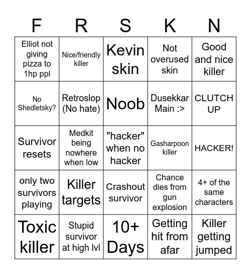 Forsaken surviver bingo Card