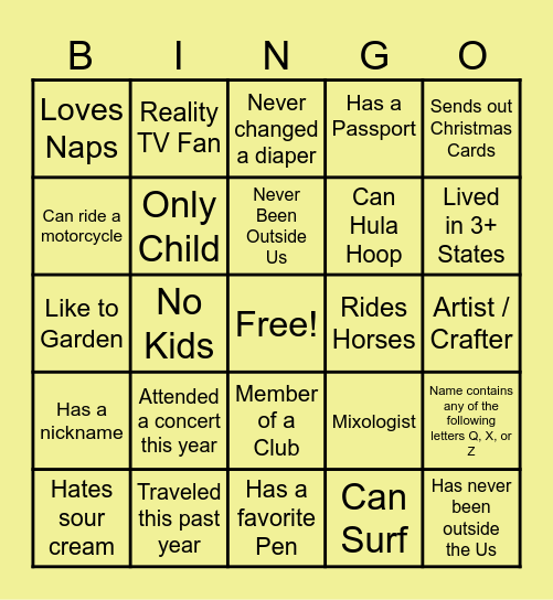 Friday Fun Day Bingo Card