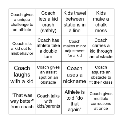 Ninja Coaching Bingo Card