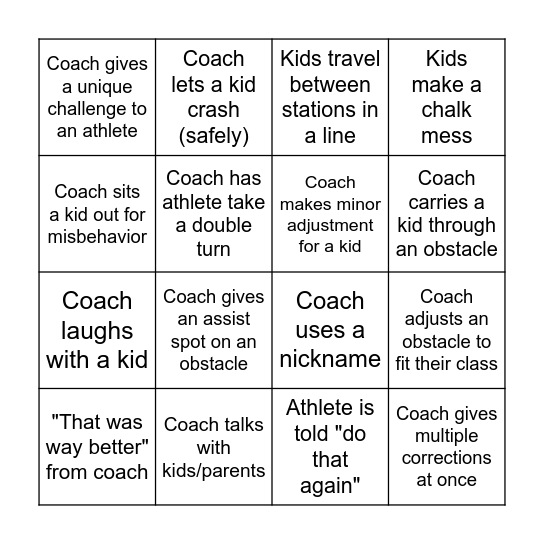 Ninja Coaching Bingo Card