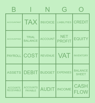 ACCOUNTING TERMS BINGO Card