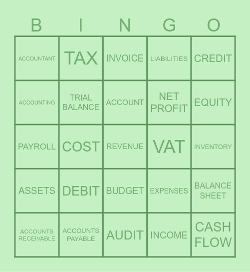 ACCOUNTING TERMS BINGO Card