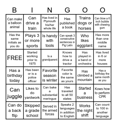 Pheasant Hills Neighborhood Bingo Card