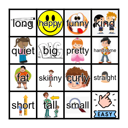 Adjectives Bingo Card