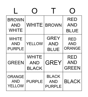 Colors Bingo Card