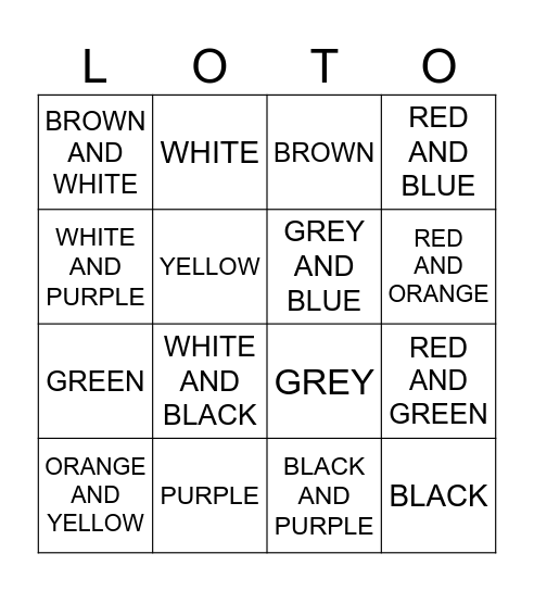 Colors Bingo Card