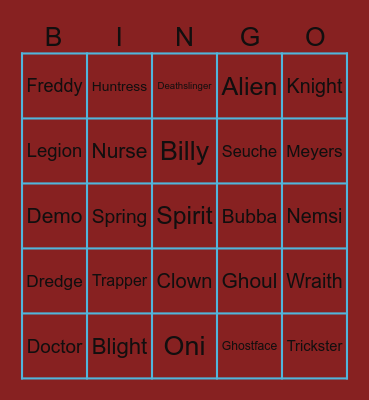 Dead by Daylight Bingo Card
