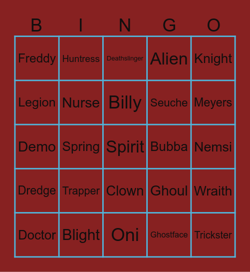 Dead by Daylight Bingo Card