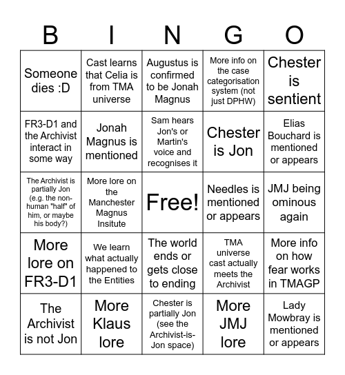 TMAGP s2 hopes bingo Card