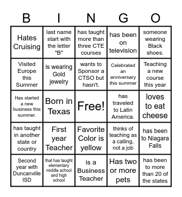Find Someone Who Bingo Card