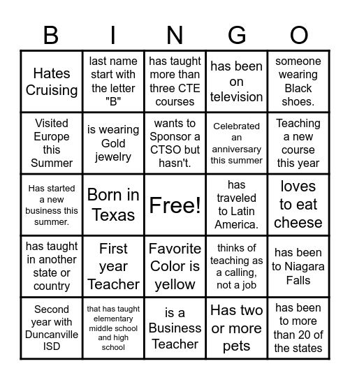 Find Someone Who Bingo Card