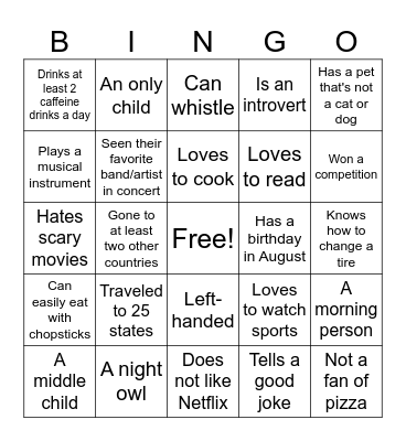 Get to Know You Bingo Card