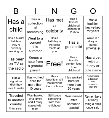 Connections & Conversations Bingo Card