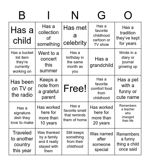 Connections & Conversations Bingo Card