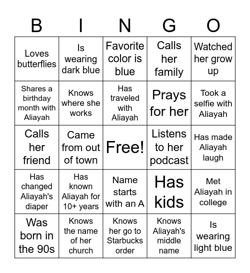 Aliayah's 30th Sunset Social Bingo Card
