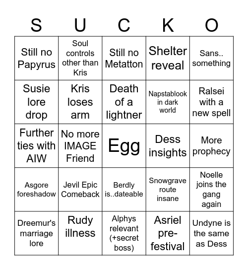 Deltarune ch5 Bingo Card