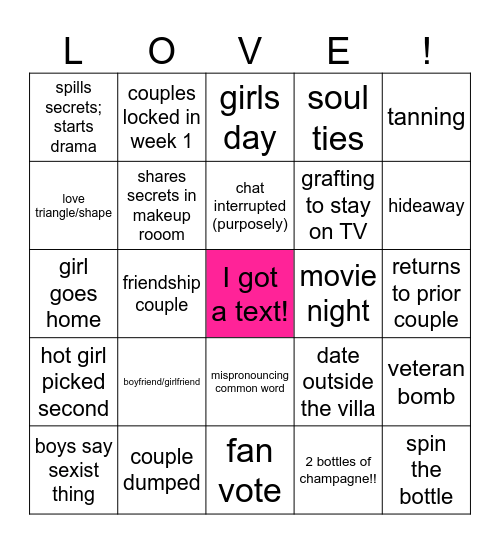 Love island bingo Card