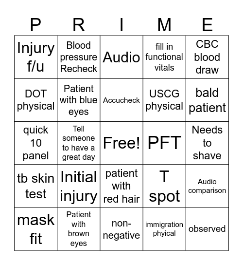 PRIME BINGO Card