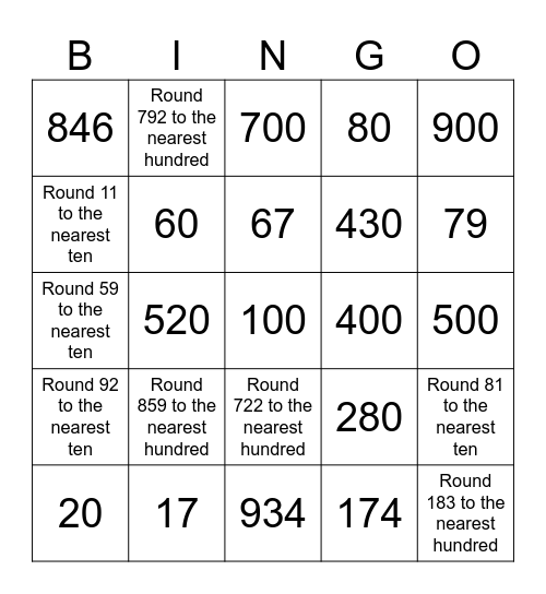 Rounding Numbers Bingo Card