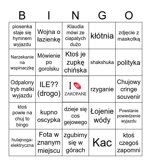 Zakopane Bingo Card