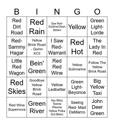 Traffic Light Bingo Card
