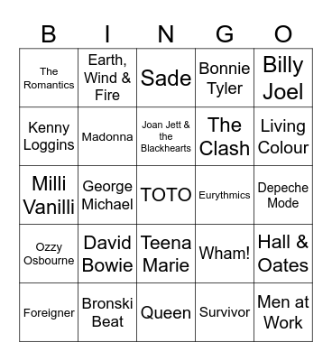 80s Musical Bingo Card