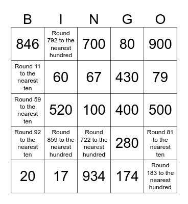 Rounding Numbers Bingo Card