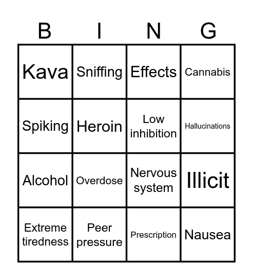 Depressants Bingo Card