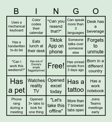 GTW: OFFICE BINGO Card